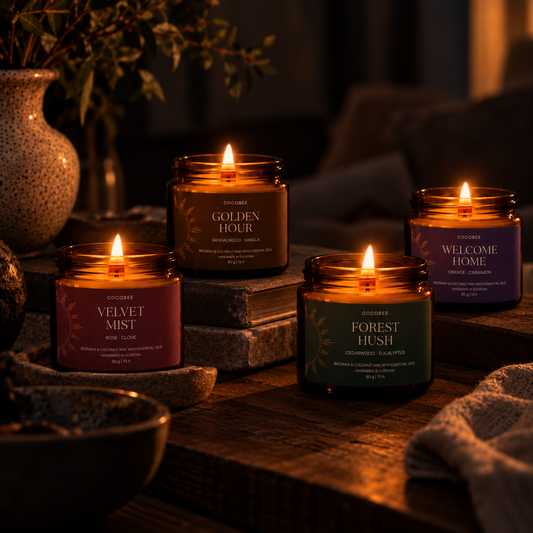 CocoBee Four Moods candle set with four Sunset Ritual mini candles.
