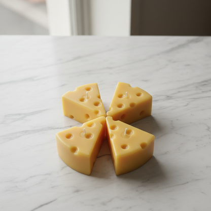 Cheese wheel candles on marble