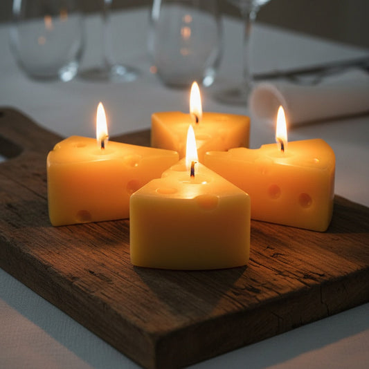 Handcrafted beeswax cheese candles by CocoBee – natural honey scent