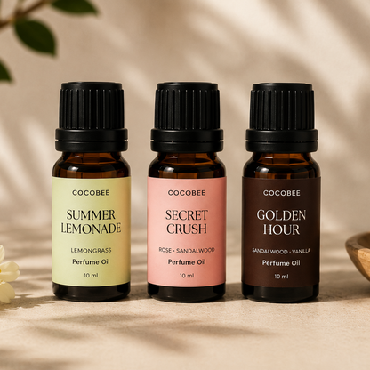 CocoBee Perfume Oil collection in Summer Lemonade, Secret Crush and Golden Hour scents